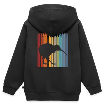 Nouvelle-Zélande Kiwi Kiwis New Zealand Retro Gift - Sweat Premium à capuche zippé enfant bio - noir - Dos - AI Model Kid Male (0cm)