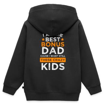 Bonus papa beau-père papa bonus cadeau enfant - Sweat Premium à capuche zippé enfant bio - noir - Dos - AI Model Kid Male (0cm)