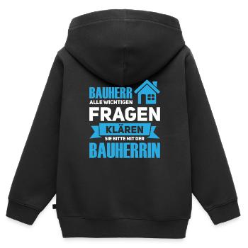 Bauherr bauherren Einweihungsfeier Geschenk - Kinder Premium Organic Zip Hoodie - Schwarz - Hinten - AI Model Kid Male (0cm)