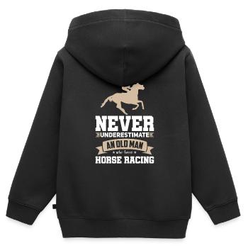 Courses de chevaux Vieux Homme Courses de chevaux - Sweat Premium à capuche zippé enfant bio - noir - Dos - AI Model Kid Male (0cm)