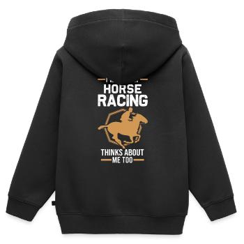 Course de chevaux cheval cadeau - Sweat Premium à capuche zippé enfant bio - noir - Dos - AI Model Kid Male (0cm)