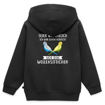Wellensittich Wellensittiche Wellensittich - Kinder Premium Organic Zip Hoodie - Schwarz - Hinten - AI Model Kid Male (0cm)
