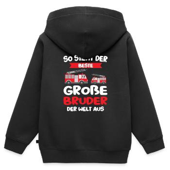 Großer Bruder Feuerwehr Geschwister Geschenk - Kinder Premium Organic Zip Hoodie - Schwarz - Hinten - AI Model Kid Male (0cm)