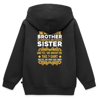 Frère frère & sœur frères frères cadeau - Sweat Premium à capuche zippé enfant bio - noir - Dos - AI Model Kid Male (0cm)
