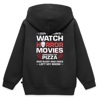Pizza & Horrorfilme Horrorfilm Geschenk - Kinder Premium Organic Zip Hoodie - Schwarz - Hinten - AI Model Kid Male (0cm)