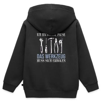 Ich mache keine Pause das Werkzeug muss sich - Kinder Premium Organic Zip Hoodie - Schwarz - Hinten - AI Model Kid Male (0cm)