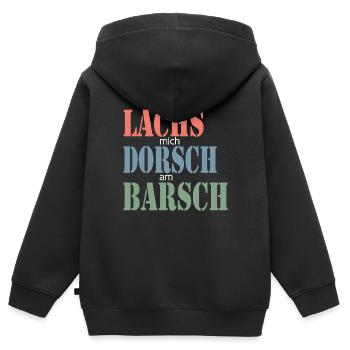 Lachs mich Dorsch am Barsch, lustiger Spruch, Koch - Kinder Premium Organic Zip Hoodie - Schwarz - Hinten - AI Model Kid Male (0cm)