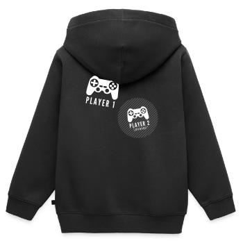 Player 2 joining - Kids Premium Organic Zip-up Hoodie - black - Back - AI Model Kid Male (0cm)