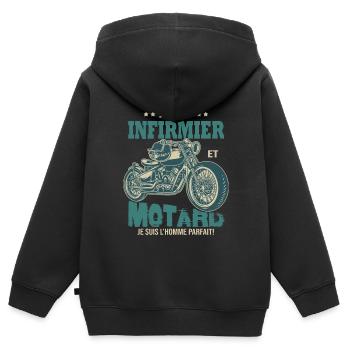 motard parfait infirmier parfait - Sweat Premium à capuche zippé enfant bio - noir - Dos - AI Model Kid Male (0cm)