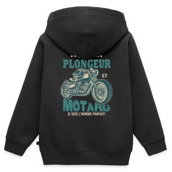 motard parfait plongeur parfait - Sweat Premium à capuche zippé enfant bio - noir - Dos - AI Model Kid Male (0cm)
