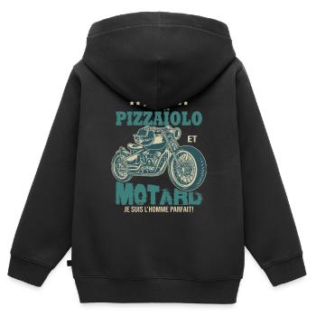 motard parfait pizzaïolo parfait - Sweat Premium à capuche zippé enfant bio - noir - Dos - AI Model Kid Male (0cm)
