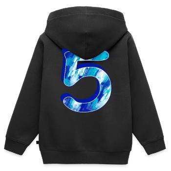 Anniversaire 5 bleu - Sweat Premium à capuche zippé enfant bio - noir - Dos - AI Model Kid Male (0cm)