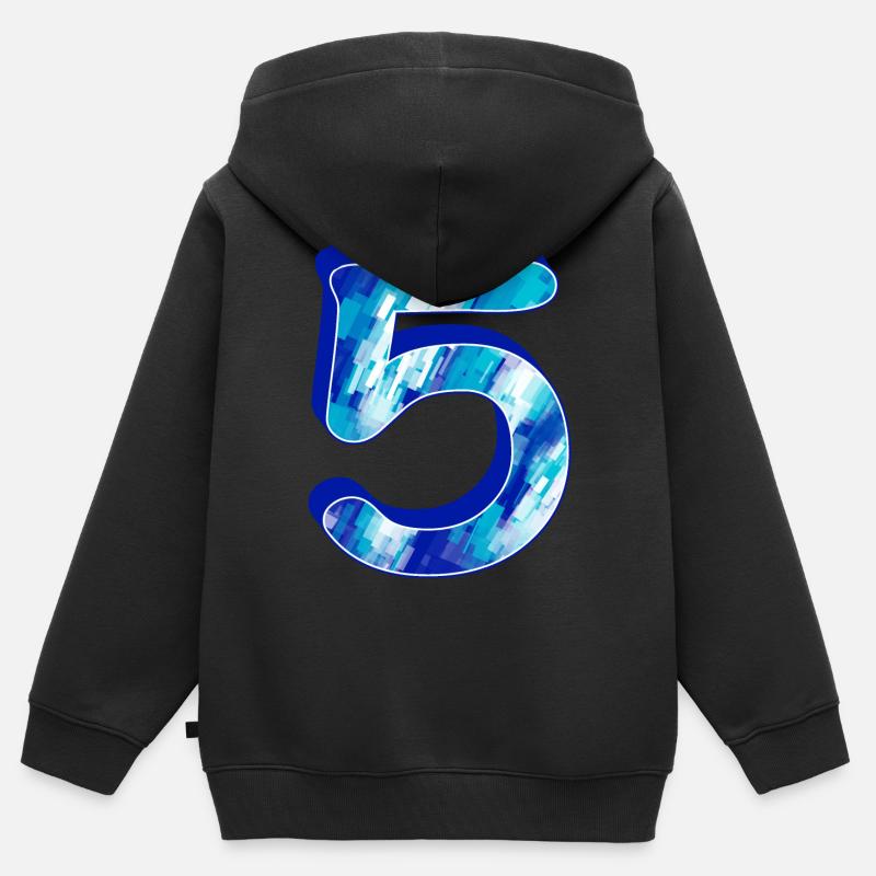 Anniversaire 5 bleu - Sweat Premium à capuche zippé enfant bio - noir