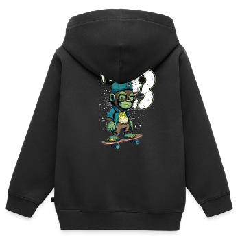 Children birthday 8 years - skater monkey - Kinder Premium Organic Zip Hoodie - Schwarz - Hinten - AI Model Kid Male (0cm)