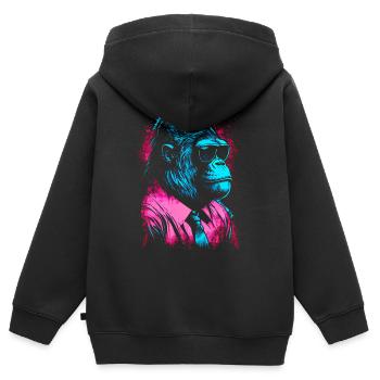 80er Jahre Neon Business Gorilla Artwork - Kinder Premium Organic Zip Hoodie - Schwarz - Hinten - AI Model Kid Male (0cm)
