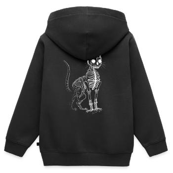 Gruseliges, liebenswertes Cartoon-Katzen-Skelett - Kinder Premium Organic Zip Hoodie - Schwarz - Hinten - AI Model Kid Male (0cm)