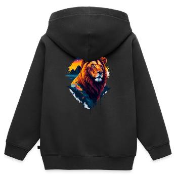Illustration abstraite du lion - Sweat Premium à capuche zippé enfant bio - noir - Dos - AI Model Kid Male (0cm)