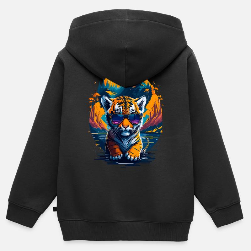 Mignon bébé tigre - Sweat Premium à capuche zippé enfant bio - noir