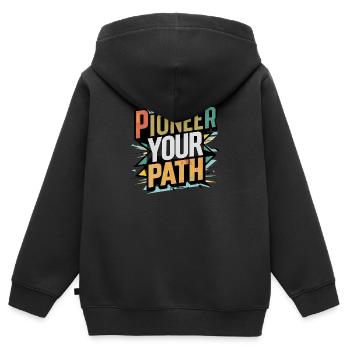 Pionierarbeit auf Ihrem Weg - Kinder Premium Organic Zip Hoodie - Schwarz - Hinten - AI Model Kid Male (0cm)