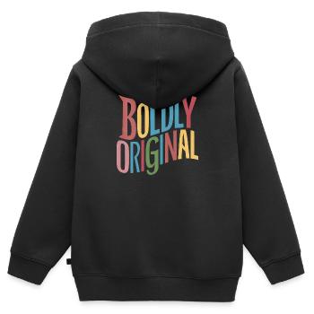 Mutig originell - Kinder Premium Organic Zip Hoodie - Schwarz - Hinten - AI Model Kid Male (0cm)