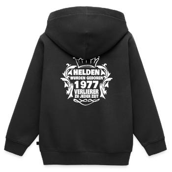 wurden 1977 - Kinder Premium Organic Zip Hoodie - Schwarz - Hinten - AI Model Kid Male (0cm)