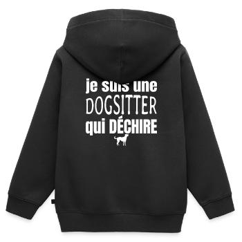 dogsitter qui déchire - Sweat Premium à capuche zippé enfant bio - noir - Dos - AI Model Kid Male (0cm)
