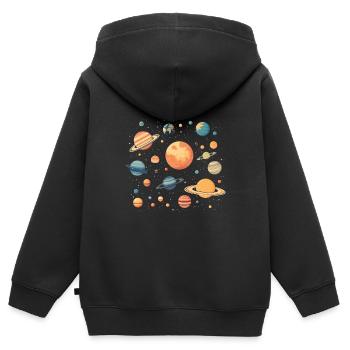 Bunte Planeten die durchs All schweben - Kinder Premium Organic Zip Hoodie - Schwarz - Hinten - AI Model Kid Male (0cm)