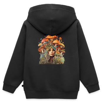 Mutter der Fliegenpilze - Mutter Erde - Kinder Premium Organic Zip Hoodie - Schwarz - Hinten - AI Model Kid Male (0cm)