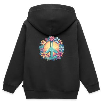 Groovy Retro Peace Zeichen mit Pastell Blumen - Kinder Premium Organic Zip Hoodie - Schwarz - Hinten - AI Model Kid Male (0cm)
