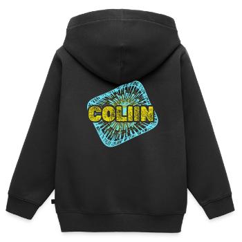Cadeau pour Collin - Sweat Premium à capuche zippé enfant bio - noir - Dos - AI Model Kid Male (0cm)