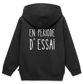 en période d'essai - Sweat Premium à capuche zippé enfant bio - noir - Dos - AI Model Kid Male (0cm)