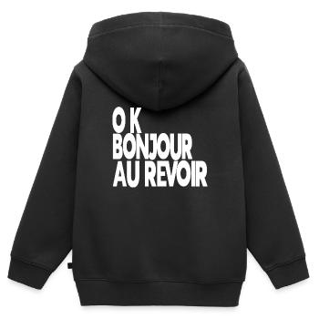 ok bonjour au revoir - Sweat Premium à capuche zippé enfant bio - noir - Dos - AI Model Kid Male (0cm)