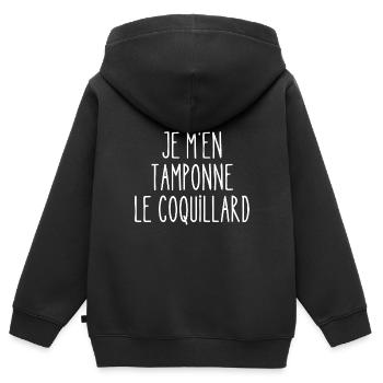 je m'en tamponne le coquillard - Sweat Premium à capuche zippé enfant bio - noir - Dos - AI Model Kid Male (0cm)