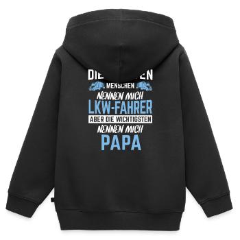 Lkw Fernfahrer - Kinder Premium Organic Zip Hoodie - Schwarz - Hinten - AI Model Kid Male (0cm)