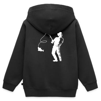 Angeln - Kinder Premium Organic Zip Hoodie - Schwarz - Hinten - AI Model Kid Male (0cm)