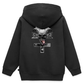 Croix inversée avec pentagramme et crâne - Sweat Premium à capuche zippé enfant bio - noir - Dos - AI Model Kid Male (0cm)