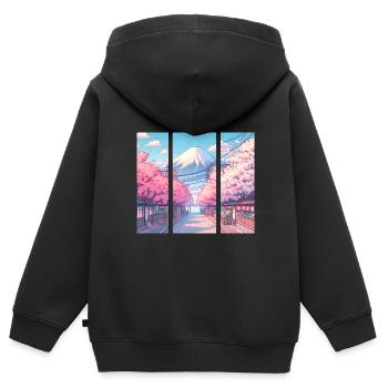 Japanese Cherry Blossom Route - Kids Premium Organic Zip-up Hoodie - black - Back - AI Model Kid Male (0cm)