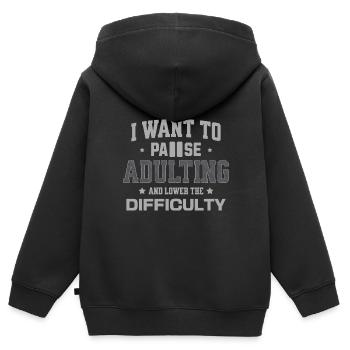 Je veux faire une pause dans ma vie d’adulte et réduire la difficulté - Sweat Premium à capuche zippé enfant bio - noir - Dos - AI Model Kid Male (0cm)
