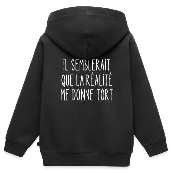 il semblerait que la réalité me donne tort - Sweat Premium à capuche zippé enfant bio - noir - Dos - AI Model Kid Male (0cm)