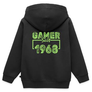 Année 1968 - Sweat Premium à capuche zippé enfant bio - noir - Dos - AI Model Kid Male (0cm)
