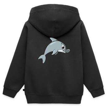 Cartoon Dolphin - Sweat Premium à capuche zippé enfant bio - noir - Dos - AI Model Kid Male (0cm)