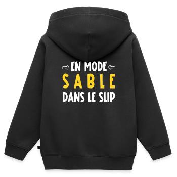 En mode sable dans le slip - Sweat Premium à capuche zippé enfant bio - noir - Dos - AI Model Kid Male (0cm)