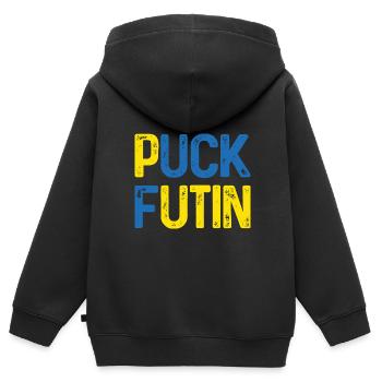 Puck Futin - Kinder Premium Organic Zip Hoodie - Schwarz - Hinten - AI Model Kid Male (0cm)