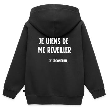 je viens de me réveiller - Sweat Premium à capuche zippé enfant bio - noir - Dos - AI Model Kid Male (0cm)