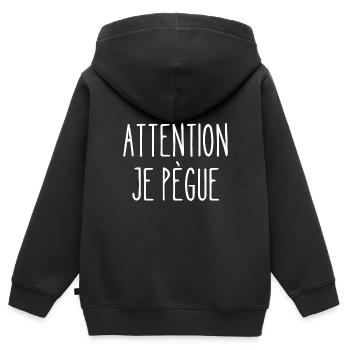 attention je pègue - Sweat Premium à capuche zippé enfant bio - noir - Dos - AI Model Kid Male (0cm)
