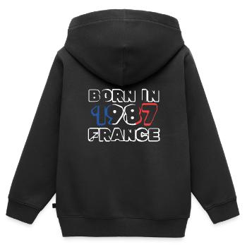 Né en France France 1987 - Sweat Premium à capuche zippé enfant bio - noir - Dos - AI Model Kid Male (0cm)