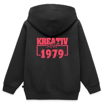 Kreativ seit 1979 - Kinder Premium Organic Zip Hoodie - Schwarz - Hinten - AI Model Kid Male (0cm)