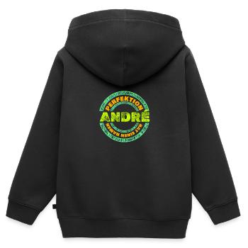 Perfektion Perfekt André - Kinder Premium Organic Zip Hoodie - Schwarz - Hinten - AI Model Kid Male (0cm)