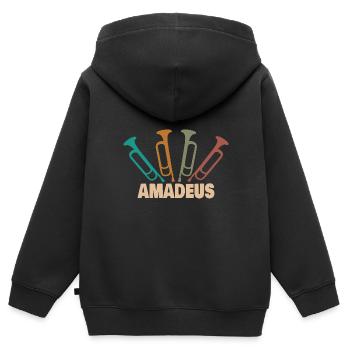 Blasinstrument Amadeus - Kinder Premium Organic Zip Hoodie - Schwarz - Hinten - AI Model Kid Male (0cm)