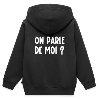 on parle de moi ? - Sweat Premium à capuche zippé enfant bio - noir - Dos - AI Model Kid Male (0cm)